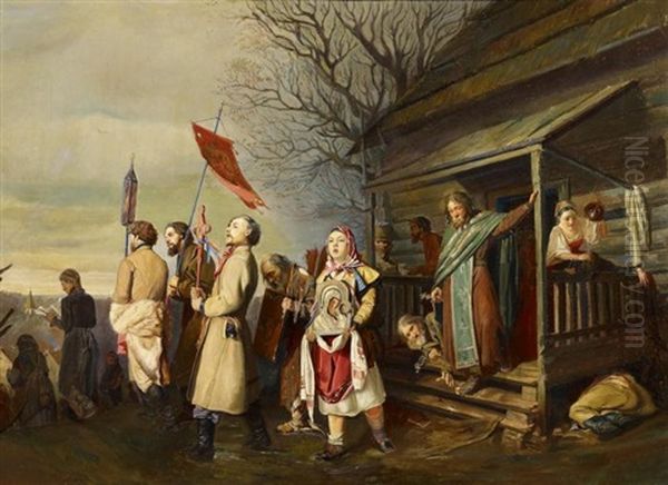 Dorfliche Prozession An Ostern Oil Painting by Vasili Grigorevich Perov