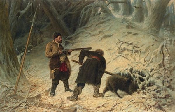 Hunting For Boar Oil Painting by Vasili Grigorevich Perov