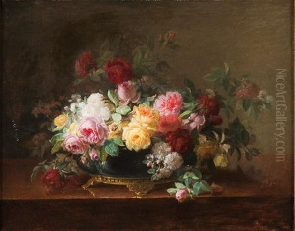 Corbeille De Fleurs Sur Un Entablement Oil Painting by Andre Perrachon