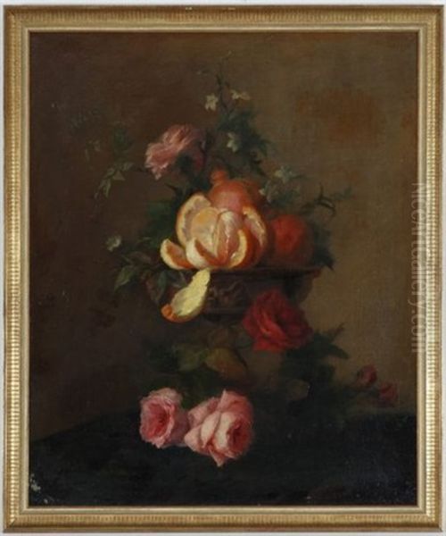 Nature Morte Aux Roses Et Oranges Oil Painting by Andre Perrachon