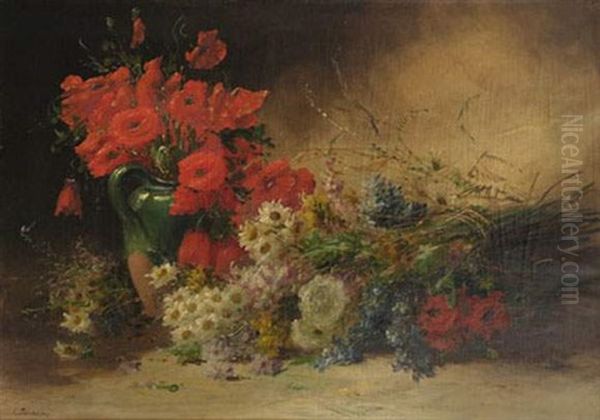 Bouquet De Fleurs Aux Coquelicots Oil Painting by Andre Perrachon