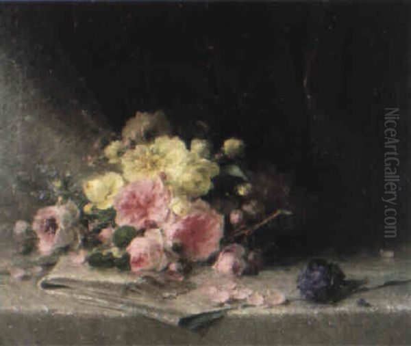 Bouquet Sur Un Entablement Oil Painting by Andre Perrachon