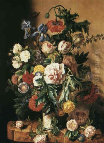 Still Life Of Summer Flowers In A Vase Oil Painting by Andre Perrachon