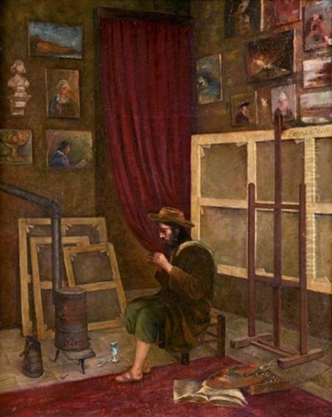 Peintre Dans Son Atelier Oil Painting by Charles Perrandeau