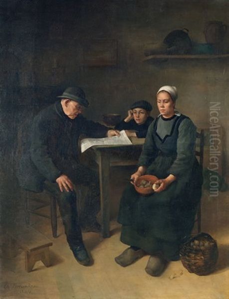 Le Lettre Du Village Oil Painting by Charles Perrandeau