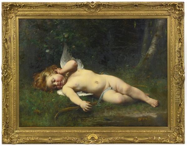 Sleeping Cherub Oil Painting by Leon Jean Basile Perrault