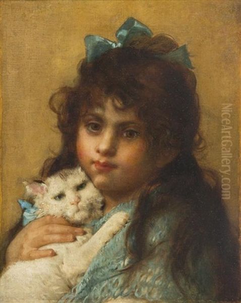 Le Chat Blanc Oil Painting by Leon Jean Basile Perrault