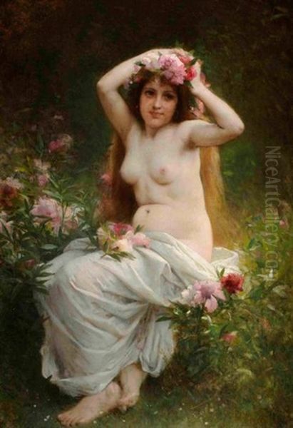 Jeune Femme Aux Fleurs Oil Painting by Leon Jean Basile Perrault