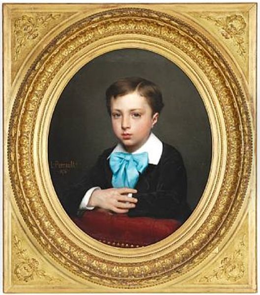 Portrait Of A Boy With A Large Blue Bow Oil Painting by Leon Jean Basile Perrault