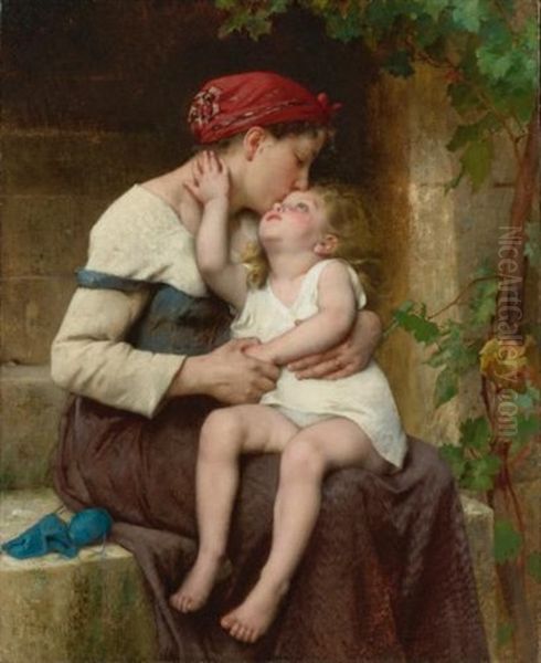 Mother With Child Oil Painting by Leon Jean Basile Perrault