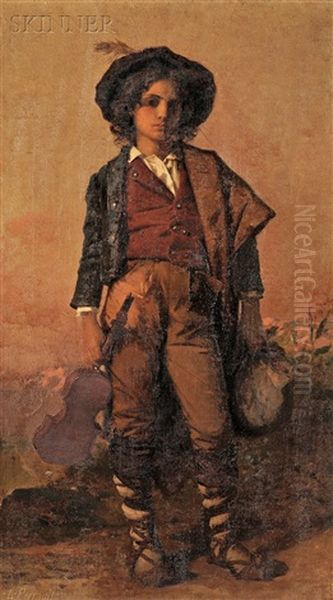 Boy With A Violin Oil Painting by Leon Jean Basile Perrault