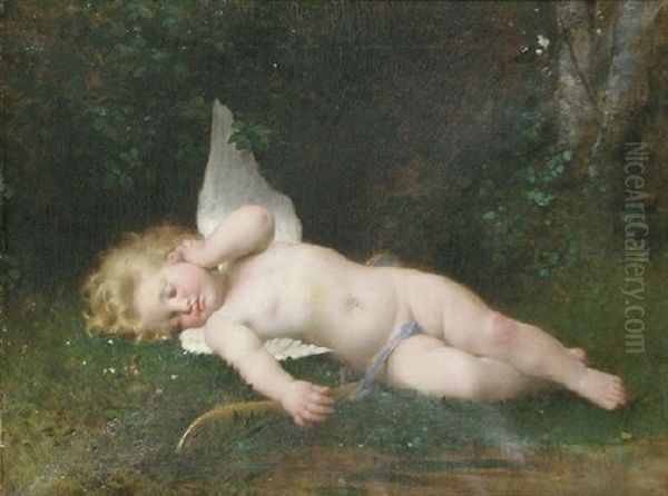 Sleeping Cupid Oil Painting by Leon Jean Basile Perrault