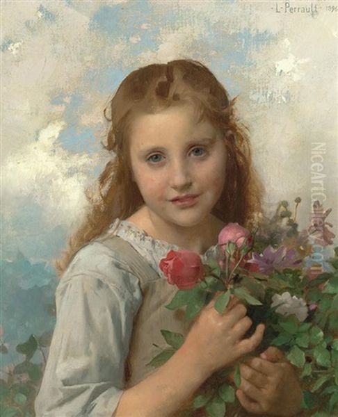 Petite Fille Au Bouquet De Fleurs Oil Painting by Leon Jean Basile Perrault