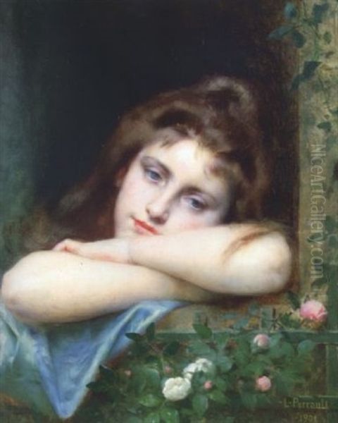 Jeune Fille A La Fenetre Oil Painting by Leon Jean Basile Perrault