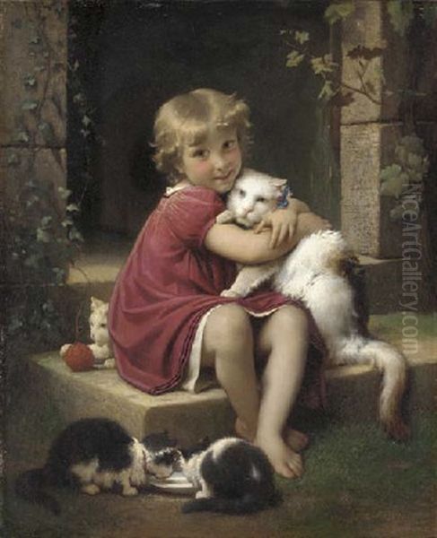 Her Favorite Pet Oil Painting by Leon Jean Basile Perrault