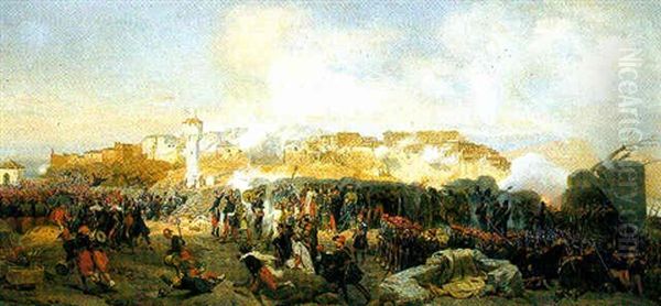 Attaque De Constantine: Le Colonnes D'assault Se Mettent En Mouvement Le 13 Octobre 1837 Oil Painting by Leon Jean Basile Perrault