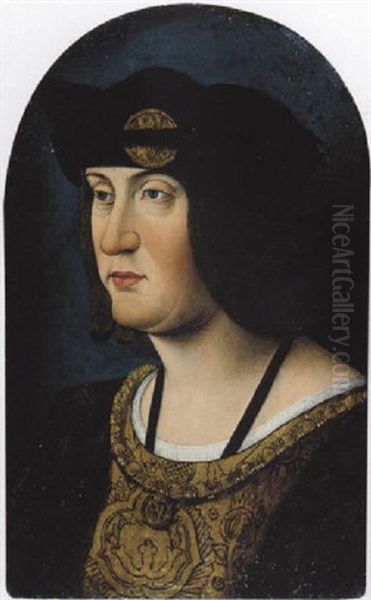 Portrait Of Louis Xii Of France Wearing The Order Of St. Michael Oil Painting by Jean (Jean de Paris) Perreal