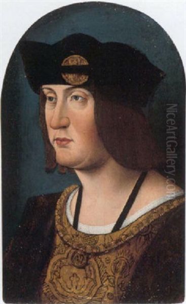 Portrait Of Louis Xii Of France Wearing The Order Of Saint Michael Oil Painting by Jean (Jean de Paris) Perreal