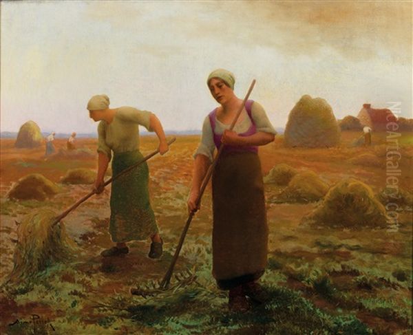 Women Helping With The Harvest Oil Painting by Aime Perret