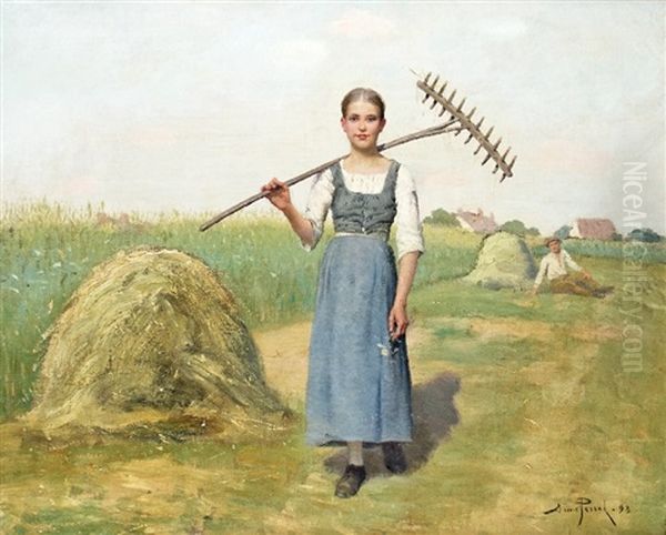 Young Milkmaid Oil Painting by Aime Perret