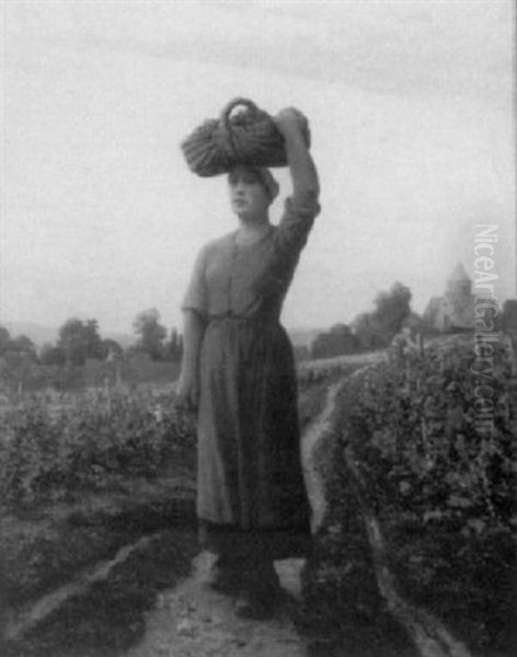 Harvesting The Grapes Oil Painting by Aime Perret