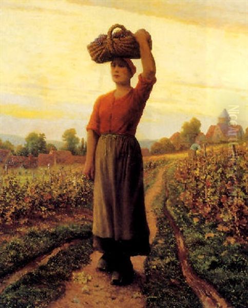 Harvesting The Grapes Oil Painting by Aime Perret