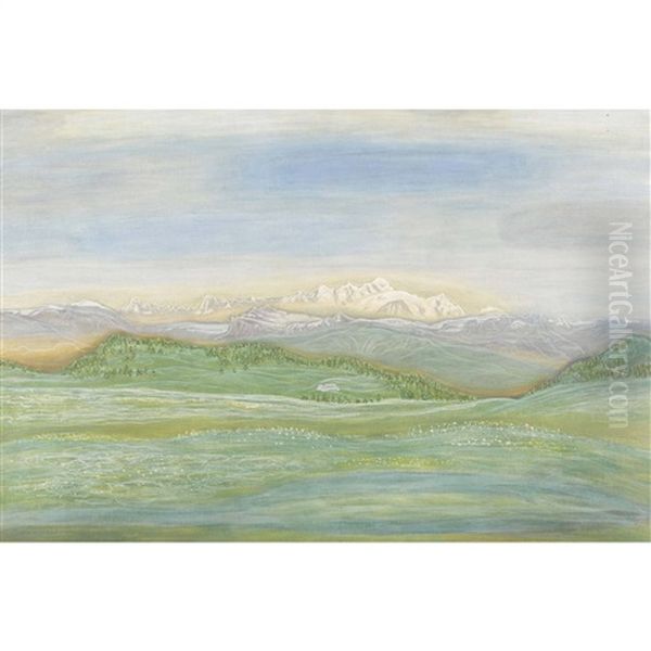 Mont-blanc En Juin (pre Fleuri) Oil Painting by Alexandre Perrier