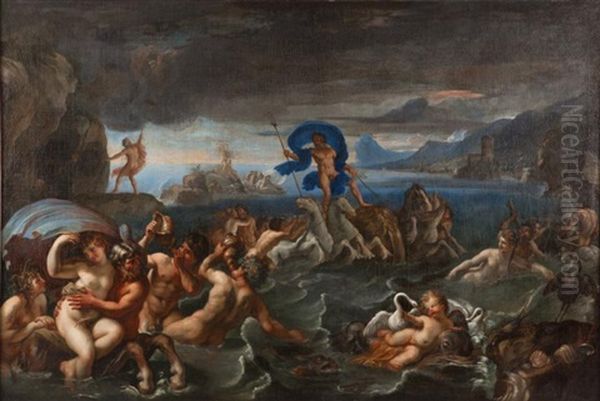 Le Triomphe De Neptune Oil Painting by Francois (le Bourguignon) Perrier