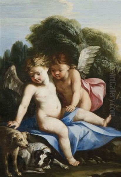 Deux Anges Oil Painting by Francois (le Bourguignon) Perrier