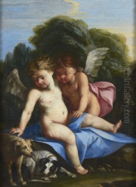 Deux Anges Oil Painting by Francois (le Bourguignon) Perrier