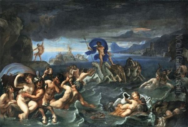 Le Triomphe De Neptune Oil Painting by Francois (le Bourguignon) Perrier