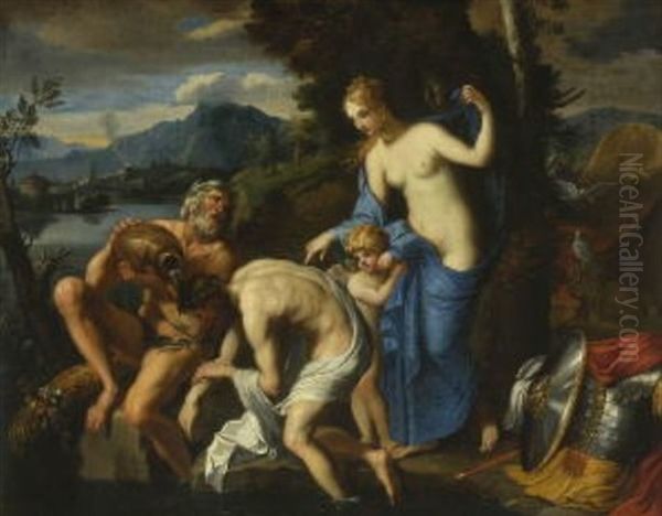 Die Apotheose Des Aeneas (ovid, Metamorphosen Xiv, 597 Ff.) Oil Painting by Francois (le Bourguignon) Perrier