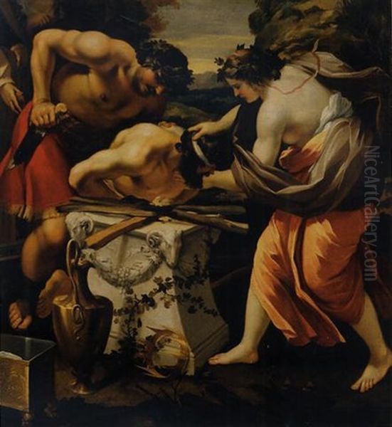 A Sacrificial Scene Oil Painting by Francois (le Bourguignon) Perrier