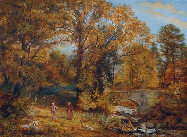 Hunters In A Forest Oil Painting by Alfred Feyen Perrin