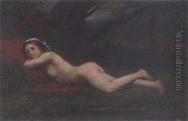 A Nude Reclining At A Woodland Pool Oil Painting by Alfred Feyer Perrin