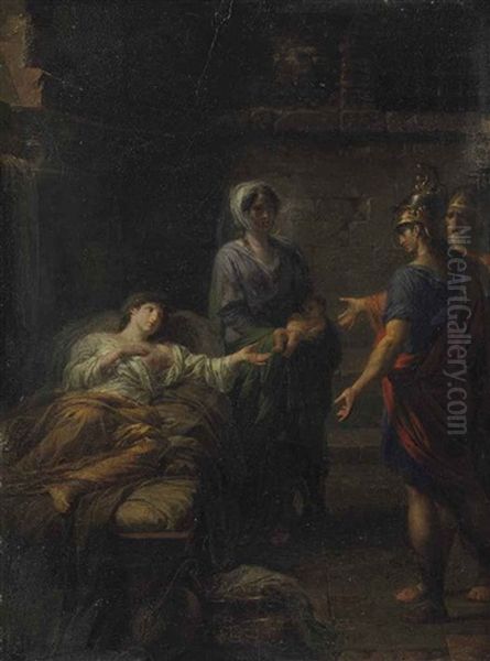 Arete Appealing To Her Prison Guards Oil Painting by Jean Charles Nicaise Perrin