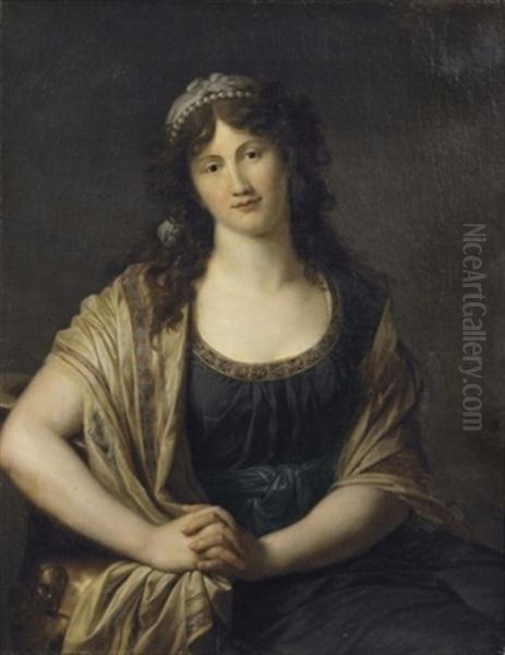 Portrait De Femme Avec Un Chale Oil Painting by Jean Charles Nicaise Perrin