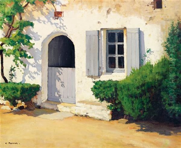 Maison Aux Volets Bleus Oil Painting by Charles Theodore Perron