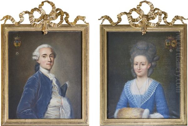 Portrait Of Rene Richeteau, Marquis D'airvault; Portrait Of His Wife, Gabrielle-henriette, Nee De Chasteigner, Daughter Of Jean-henri Chasteigner, Marquis De Chasteigner, Seigneur De Rouvre Oil Painting by Jean-Baptiste Perronneau