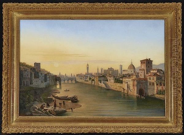 Florenz - Blick Uber Den Arno Oil Painting by Antoine Marie Perrot