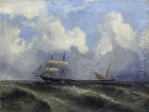 Segelschiffe Im Abendlichen Hafen Oil Painting by Ferdinand Victor Perrot