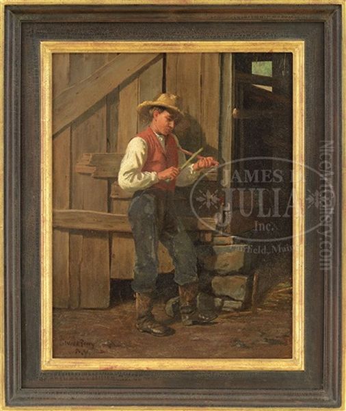 Teenage Boy With Sticks Oil Painting by Enoch Wood Perry