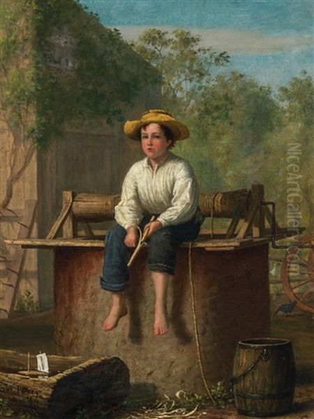 Farm Scene, Boy By A Well Oil Painting by Enoch Wood Perry