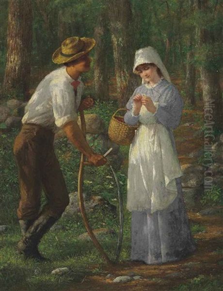 Pastoral--he Loves Me, He Loves Me Not Oil Painting by Enoch Wood Perry