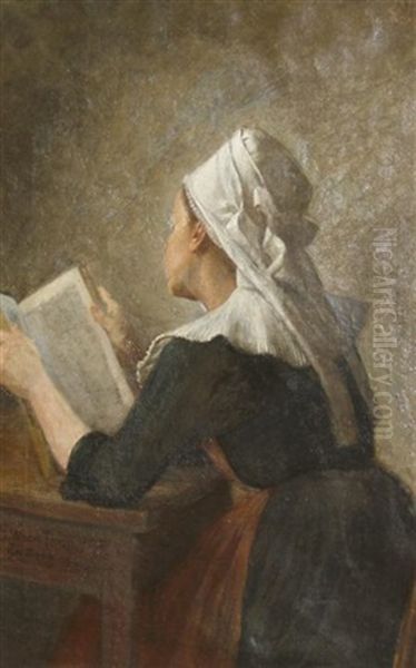 Breton Woman Reading Oil Painting by Enoch Wood Perry