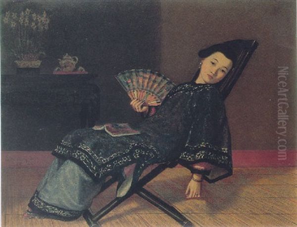 Oriental Lady With Fan Oil Painting by Enoch Wood Perry