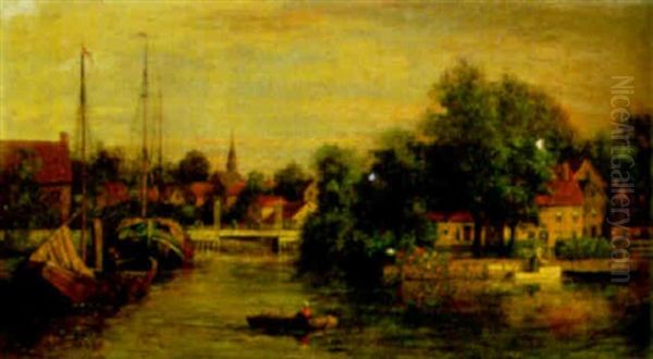 Canal Scene Oil Painting by Enoch Wood Perry