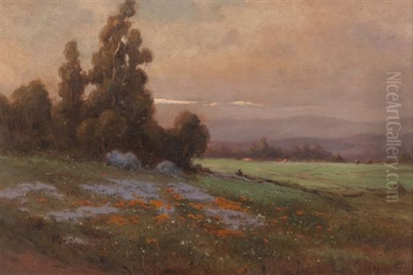 California Landscape With Poppies And Lupine Oil Painting by John Calvin Perry