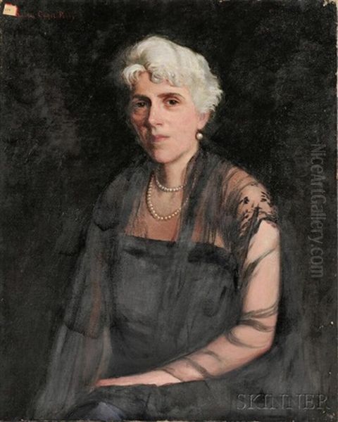 Seated Woman In Black Wearing A Double Strand Of Pearls Oil Painting by Lilla Cabot Perry