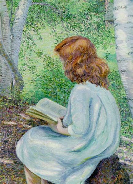 Child With Red Hair Reading Oil Painting by Lilla Cabot Perry